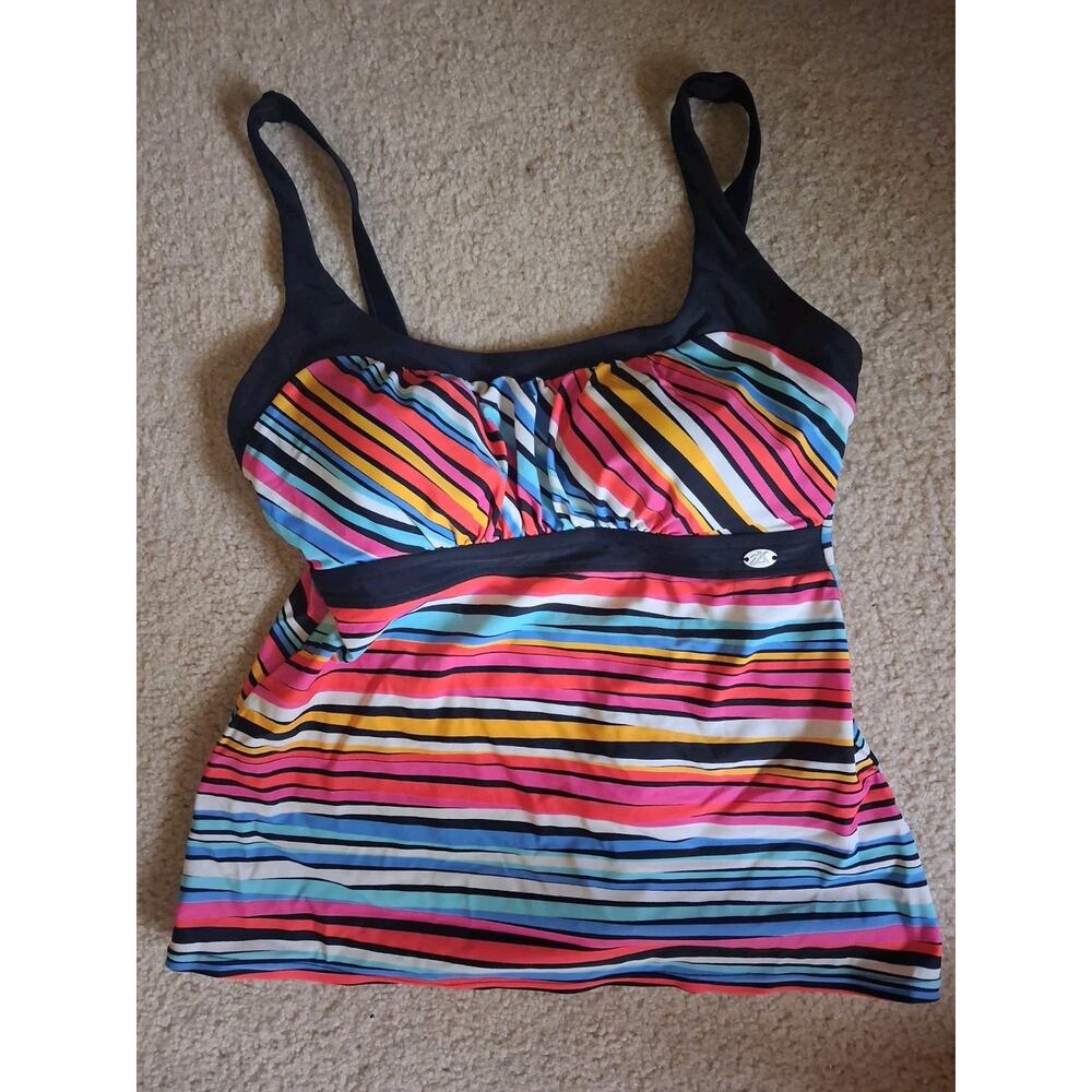 ZeroXposur Tankini Swim Top Striped Multicolor Black Women's Size M